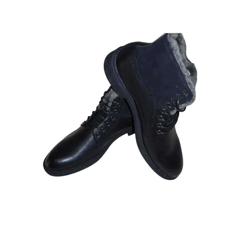 Robert Wayne  Men’s Black Leather Faux Fur Lined Lace Up Ankle Boots